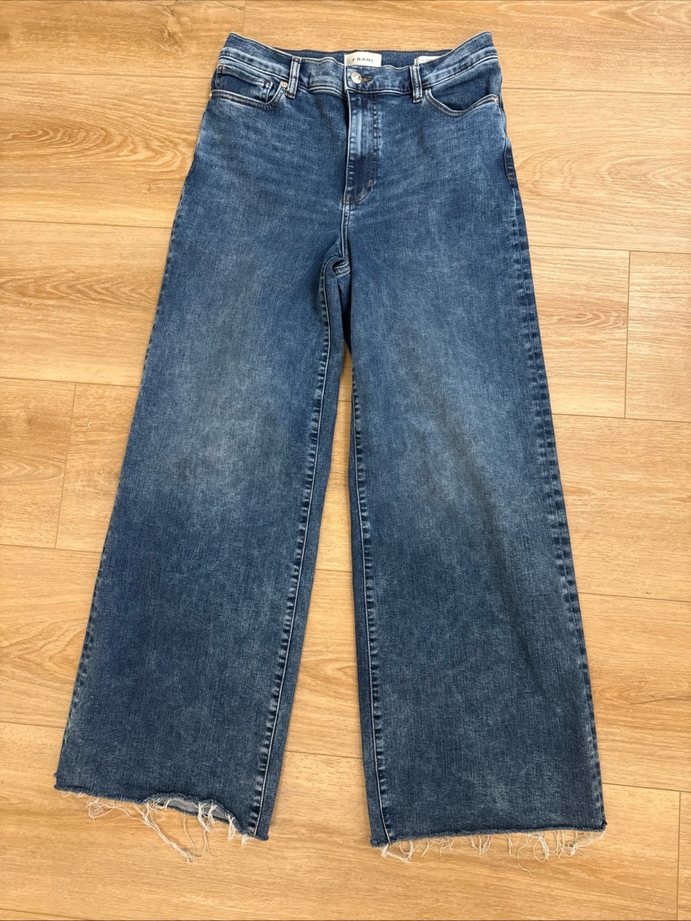 Frame Le Slim Palazzo Jeans Womens 30 Blue Denim Raw Hem - Canals Raw After - Picture 6 of 16
